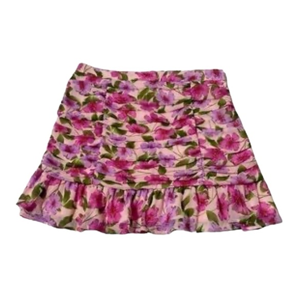 GB Gianni Bini Floral Printed Chiffon Gathered Mini Skirt in Pink NWT - Picture 2 of 8